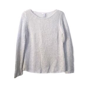 Chicos White and Silver Chunky Open Knit Sweater